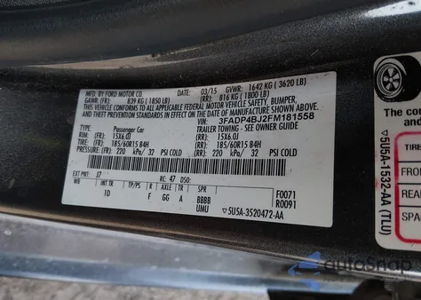 2015 Ford Fiesta Se z USA, uszkodzony, nr VIN 3FADP4BJ2FM181558